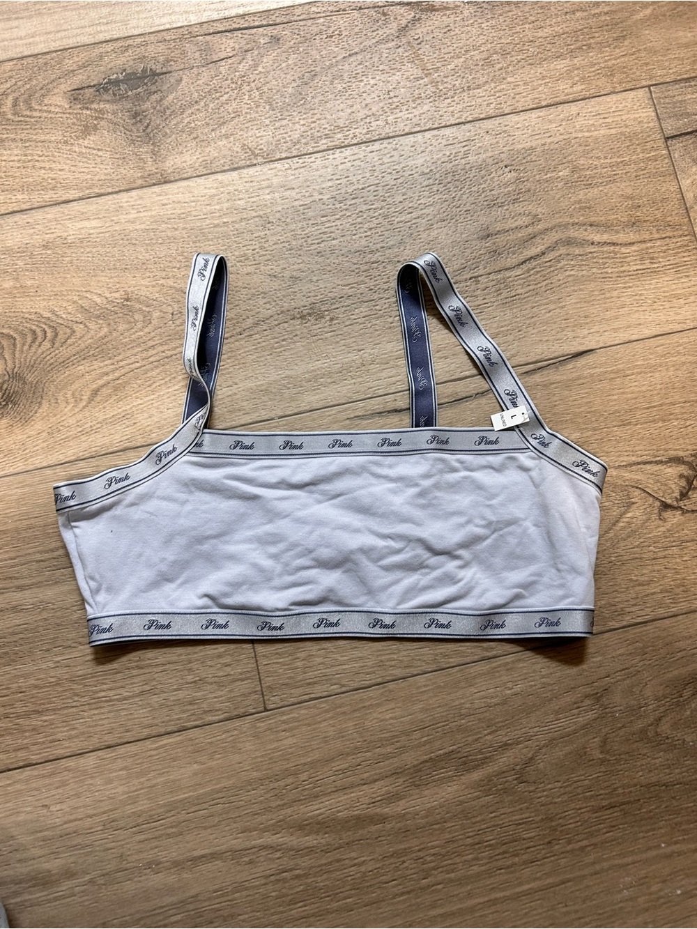 PINK Victoria's Secret White Logo Crop Bralette with Navy Trim